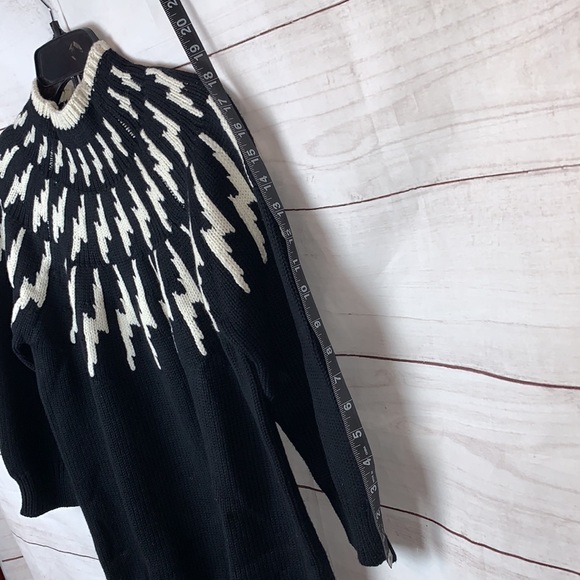 525 America wool sweater pullover turtleneck knit contrast cotton zigzag retro L - Picture 15 of 16